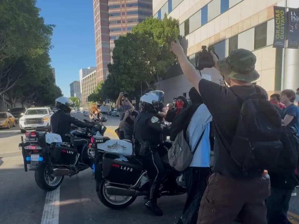 High school students protesting ICE raids charged by LAPD in riot gear