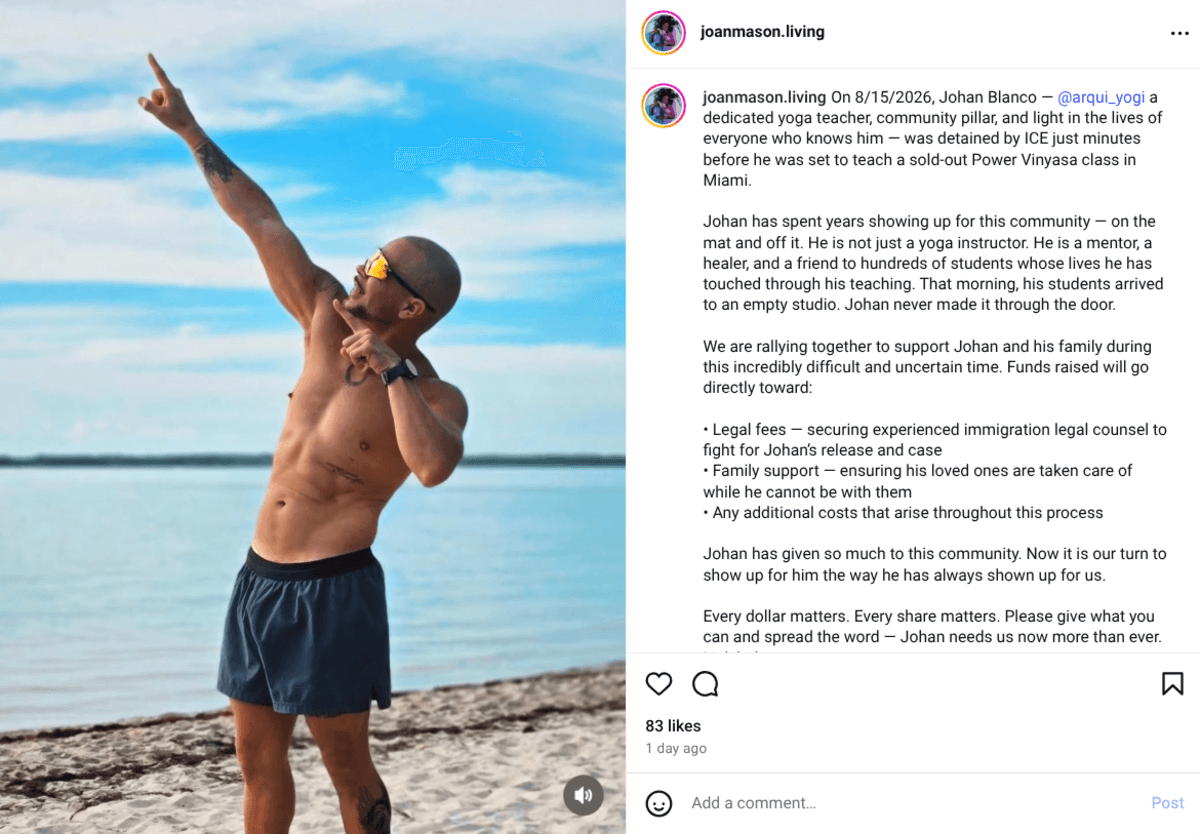 Johan B.: Miami yoga teacher detained by ICE minutes before class
